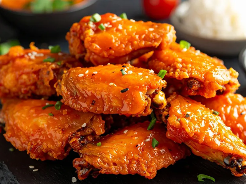 Crispy, sweet-spicy glazed chicken wings at K Fusion Eats, an Asian restaurant in Sacramento.